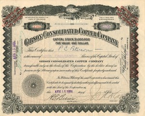 Gibson Consolidated Copper Co. - Stock Certificate